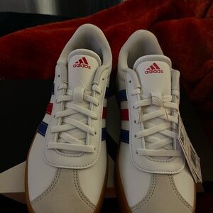 Adidas Men's White Sneakers with Red and Blue Accents